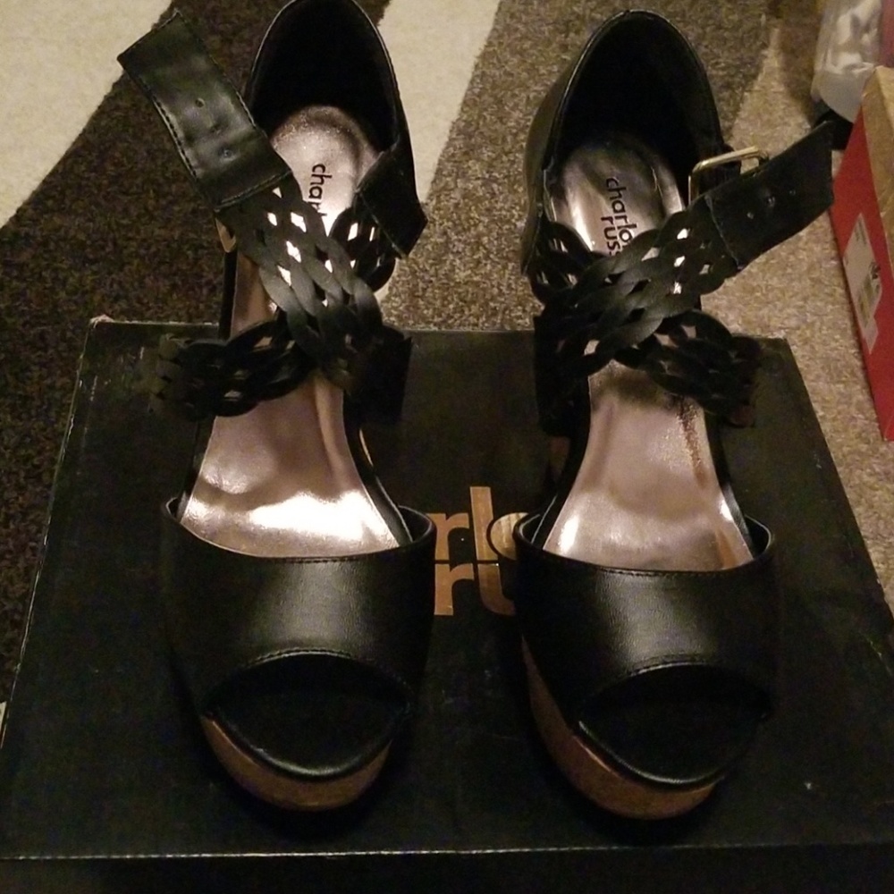 Black wedge sandals